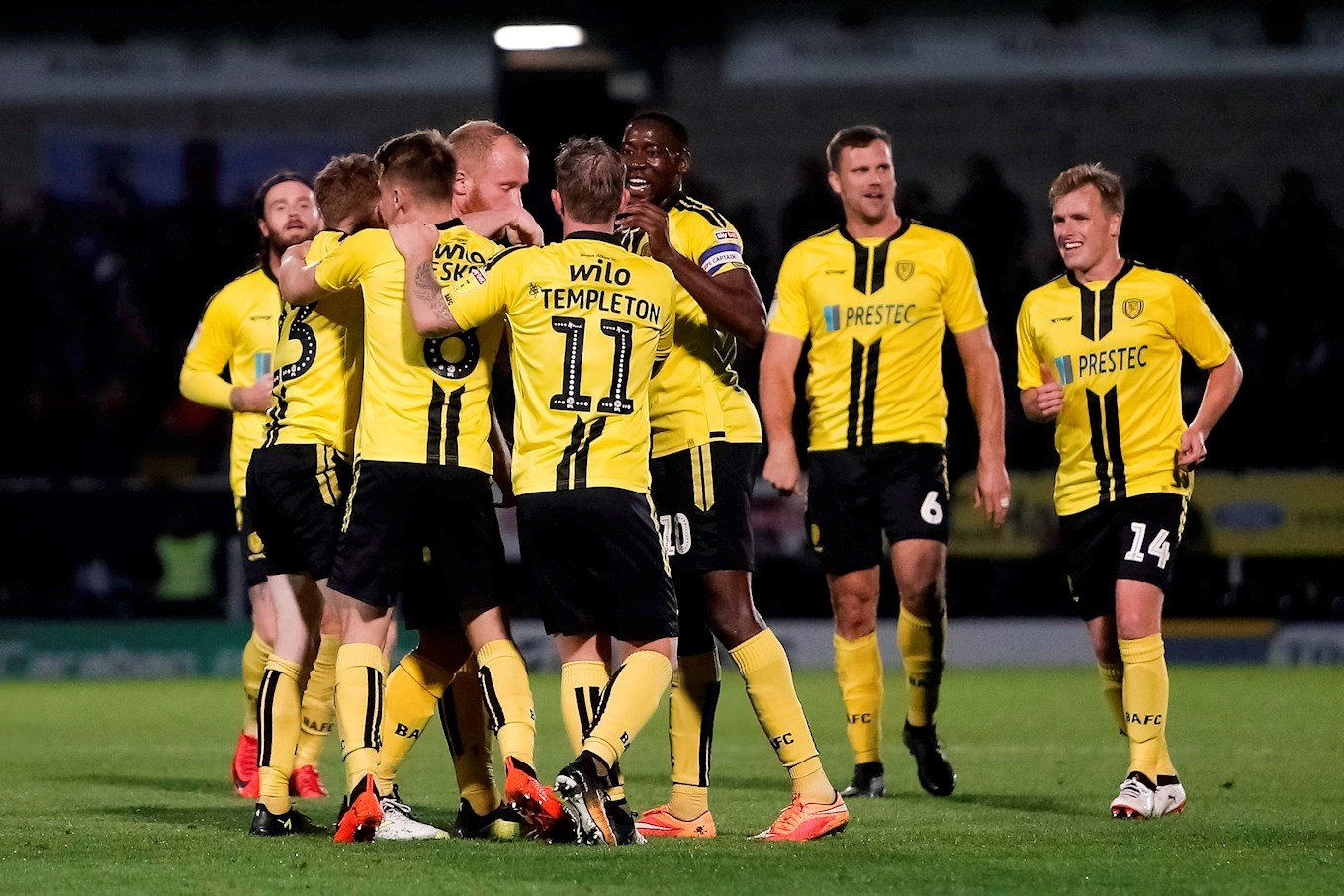 Burton Albion celebrate scoring against Premier League side Burnley in our 2-1 win over the Clarets in the third round of the Carabao Cup