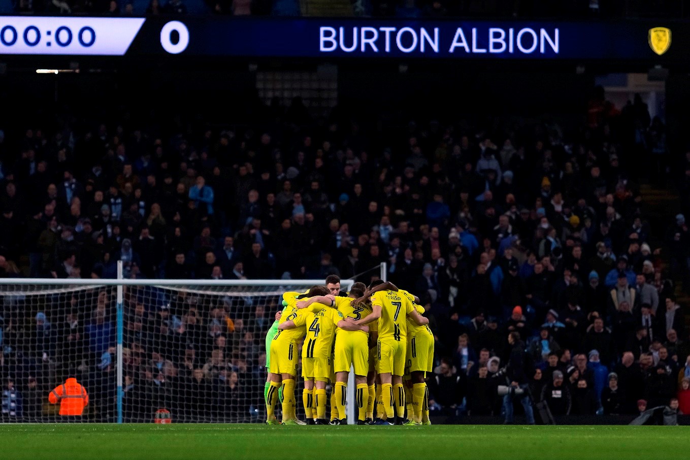 BURTON Albion get into a huddle ahead of our Carabao Cup semi-final first leg away at Manchester City