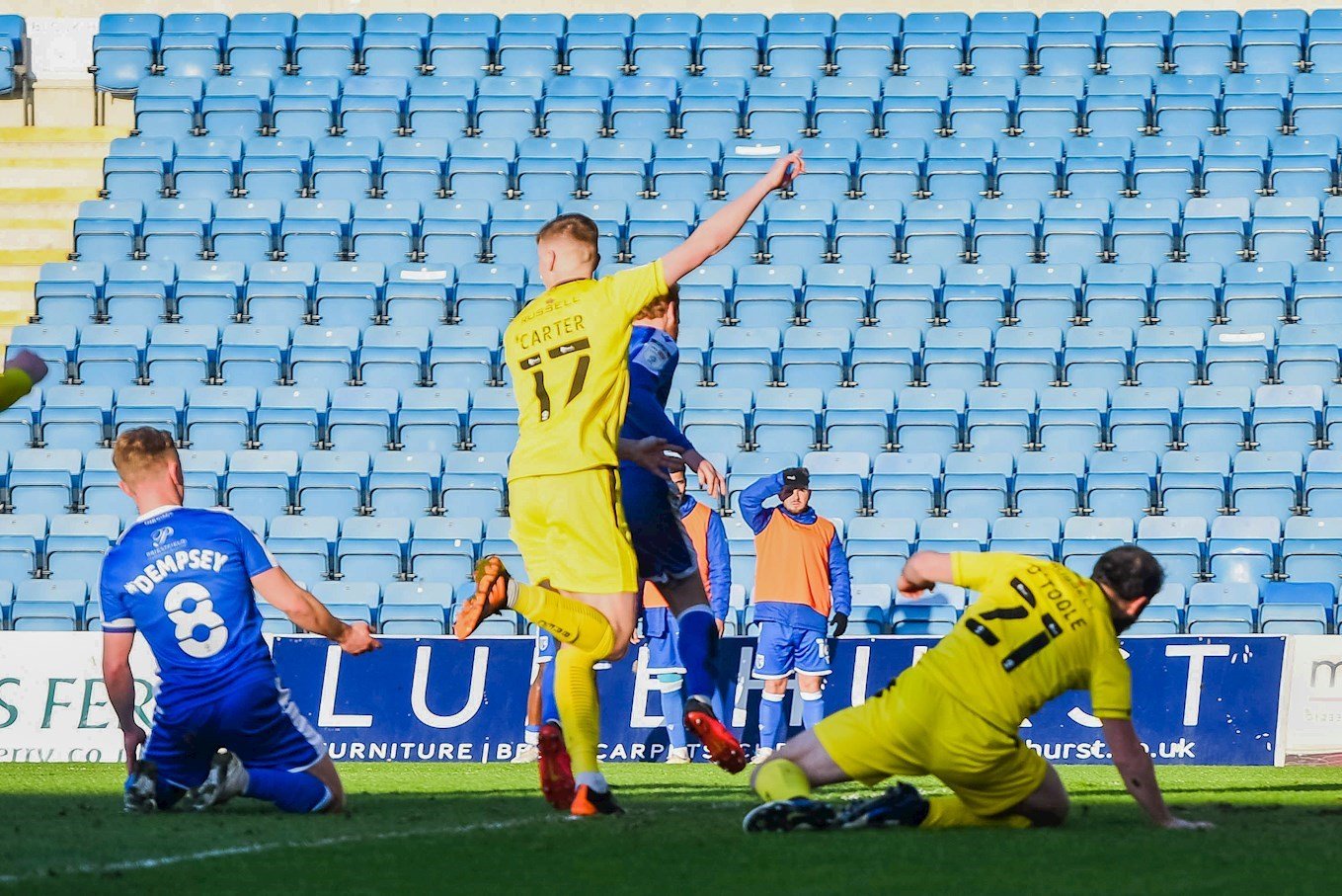 Hayden Carter celebrates his winning goal for Burton Albion against Gillingham - only our third league win of the season