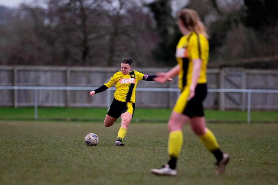 CAPTAIN Amber-Leigh Denny plays the ball forward in Burton Albion