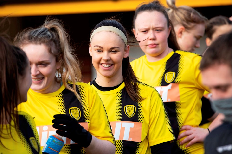 ELLA Ritchie, Emily Gillott and Danni Oxley make their way onto the pitch ahead of Burton Albion