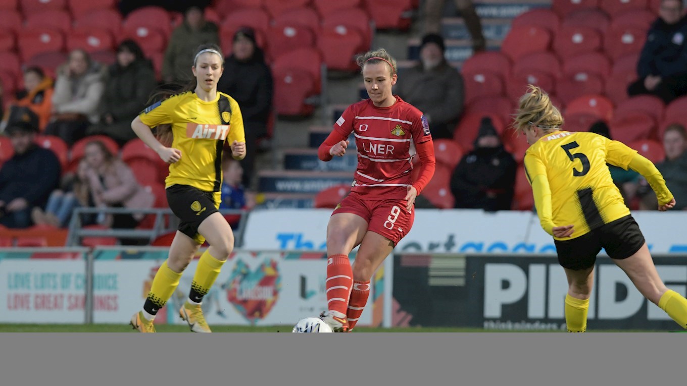CHLOE Maitland (left) and Charlotte Jarvis chase down Doncaster Rovers Belles forward Jasmine Saxton at the Keepmoat Stadium
